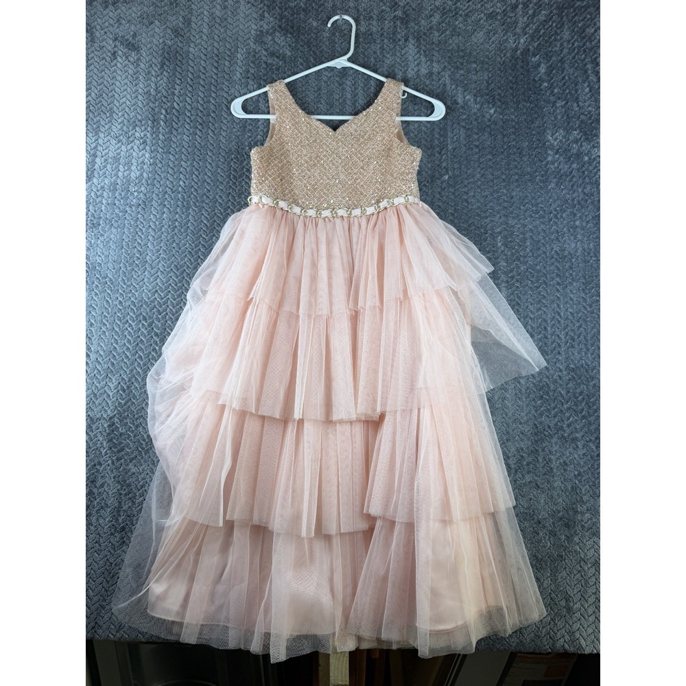 American Princess Tiered Dress Womens 8 Pink Sequin Sweetheart Neck Back Zip